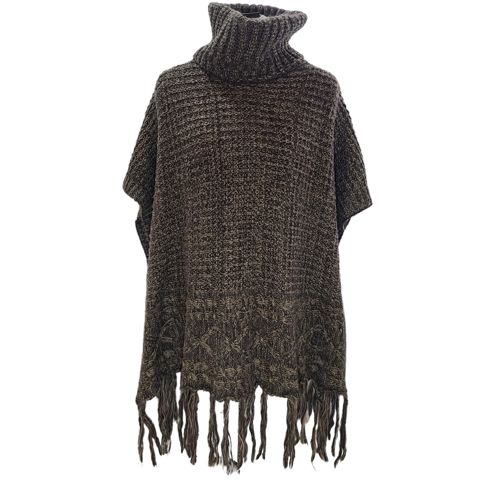 Lagenlook Boho Fringed Oversized Cowl Poncho, Brown, One Size, AZZ Trading Inc